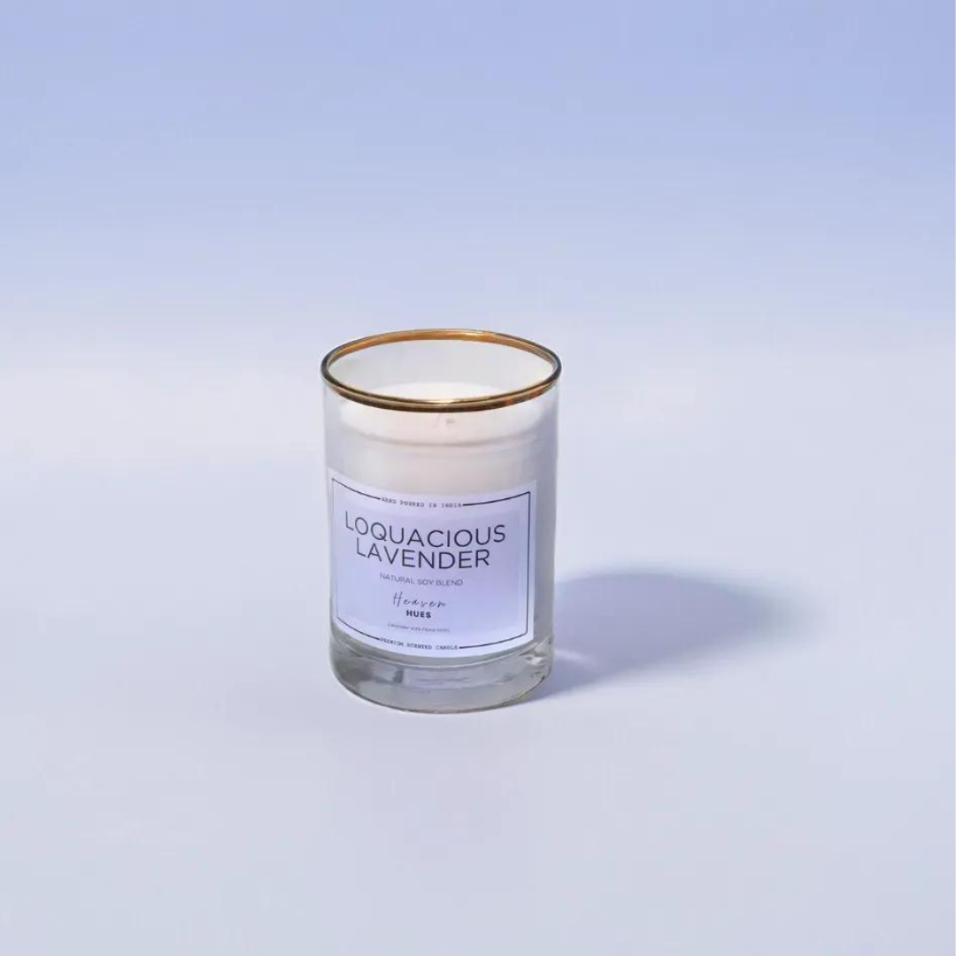 Loquacious Lavender Scented Soy Candle, Golden Fringe Jar