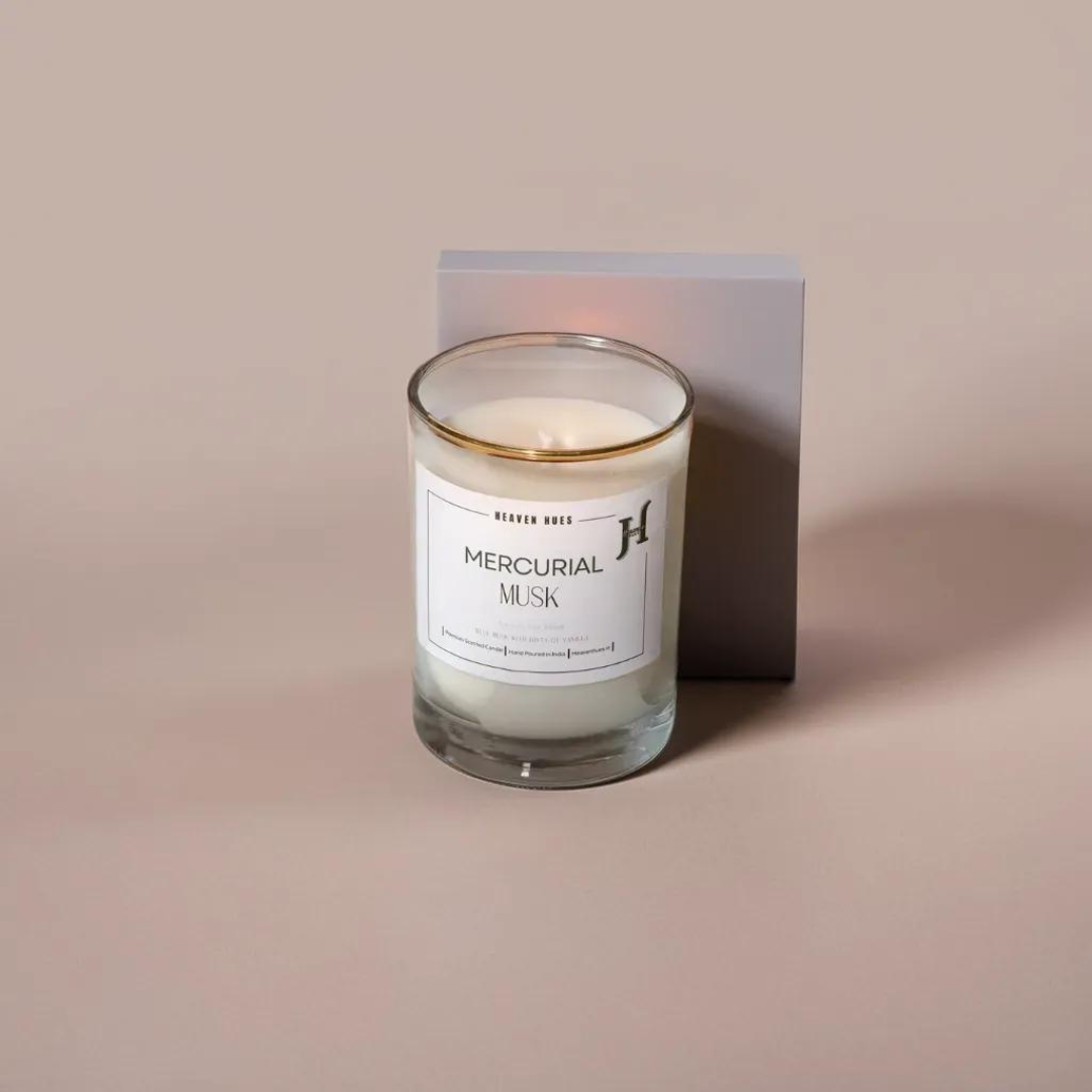 Mercurial Musk Scented Soy Candle, Golden Fringe Jar