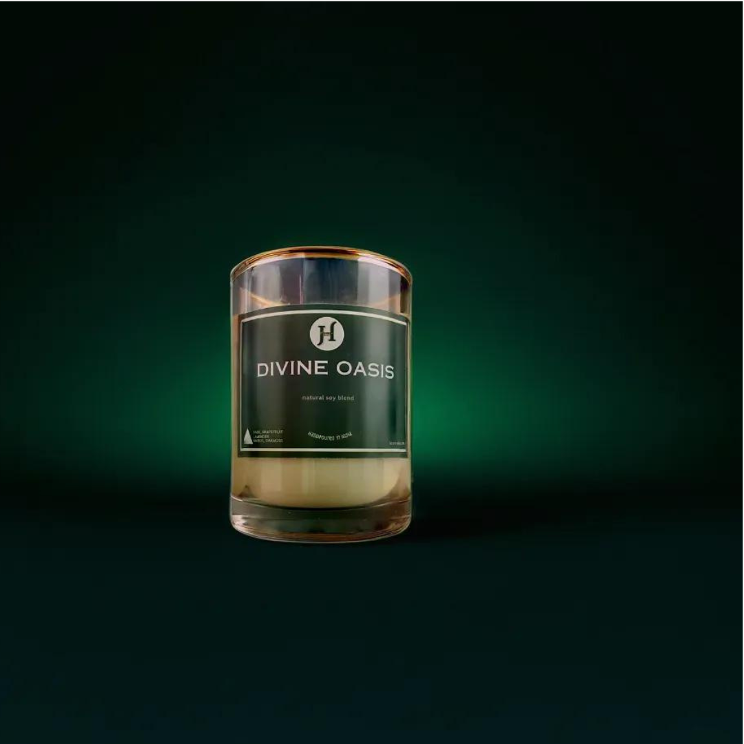 Divine Oasis Scented Soy Candle, Golden Fringe Jar