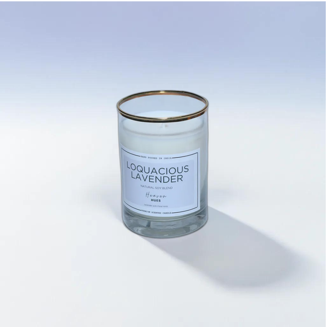 Loquacious Lavender Scented Soy Candle, Golden Fringe Jar