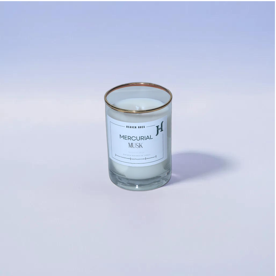 Mercurial Musk Scented Soy Candle, Golden Fringe Jar