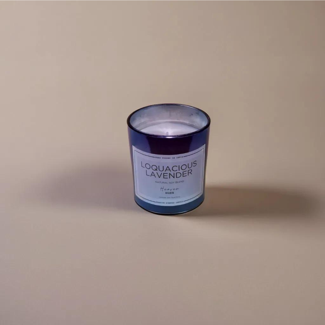 Loquacious Lavender Scented Soy Candle, Silver Blue Jar