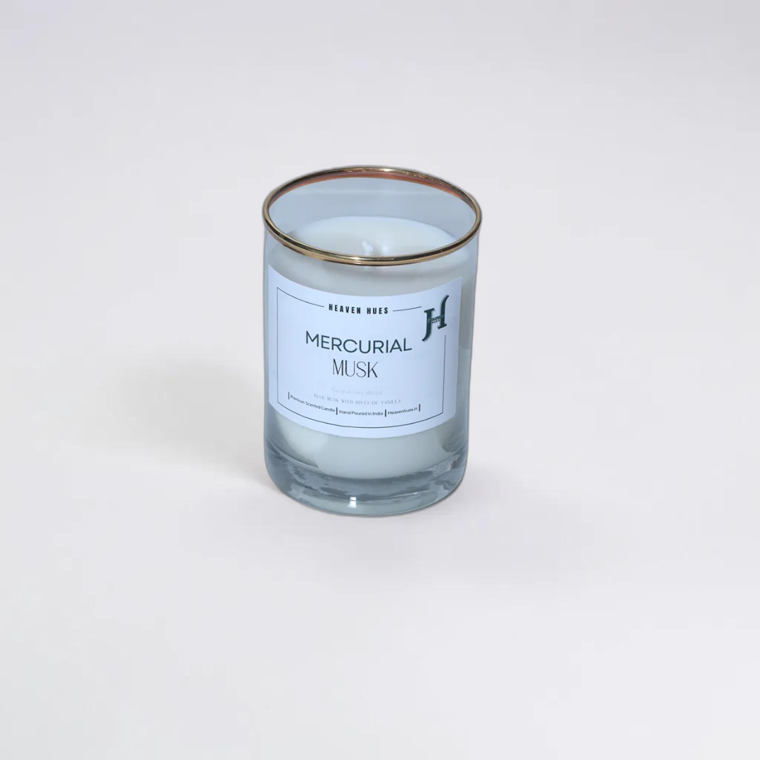 Mercurial Musk Scented Soy Candle, Golden Fringe Jar