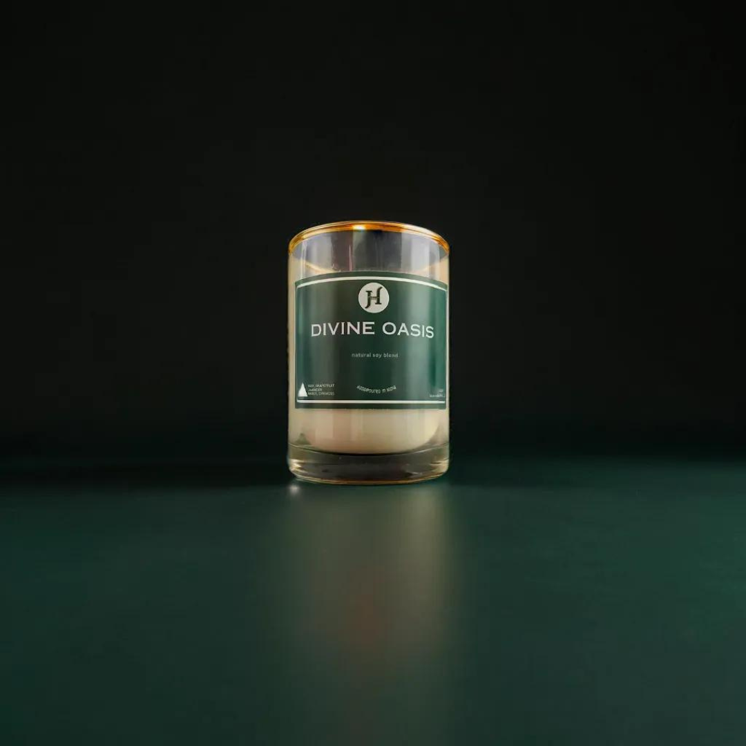 Divine Oasis Scented Soy Candle, Golden Fringe Jar