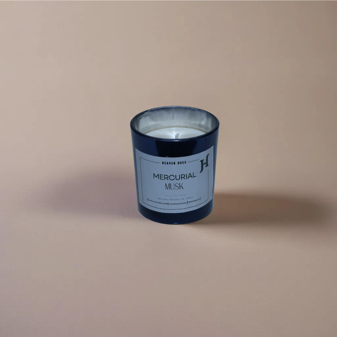 Mercurial Musk Scented Soy Candle, Silver Blue Jar