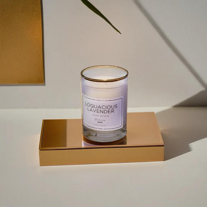 Loquacious Lavender Scented Soy Candle, Golden Fringe Jar