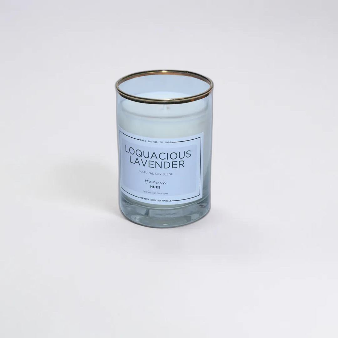 Loquacious Lavender Scented Soy Candle, Golden Fringe Jar